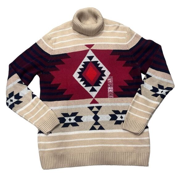 Club Room Other - Unisex Aztec Tribal Fair Isle Turtleneck Beige Pullover Sweater